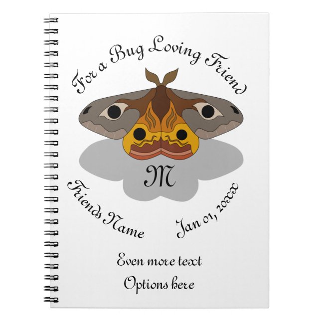 Colorful Emperor Moth Monogram Notebook (Front)
