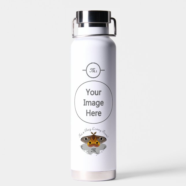 Colorful Emperor Moth Monogram Water Bottle (Back)