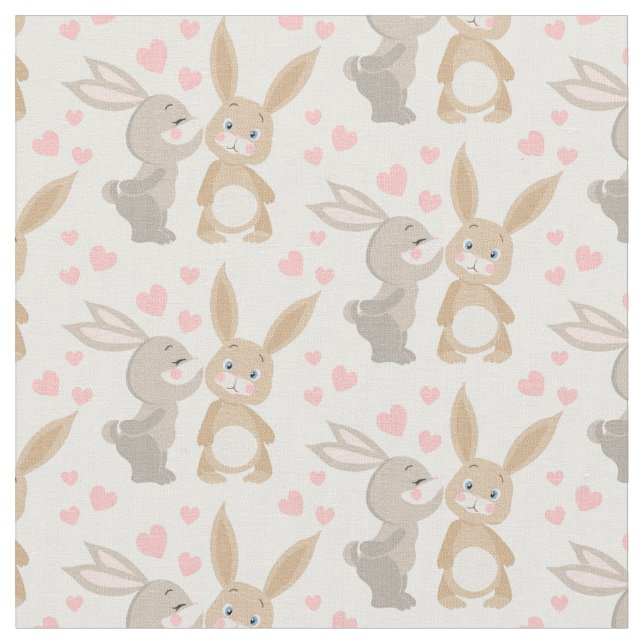 Colorful Enamored Rabbits  Fabric (Close Up)