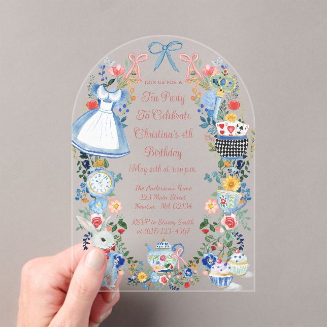 Colorful Enchanted Alice in Wonderland Birthday  Acrylic Invitations (Insitu (Handheld))