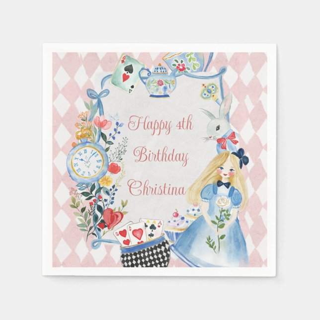 Colorful Enchanted Alice in Wonderland Birthday  Napkins (Front)