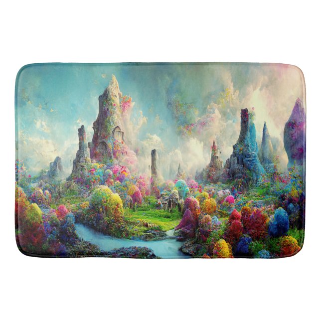 Colorful Enchanted Alien Nature Landscape Bath Mat (Front)