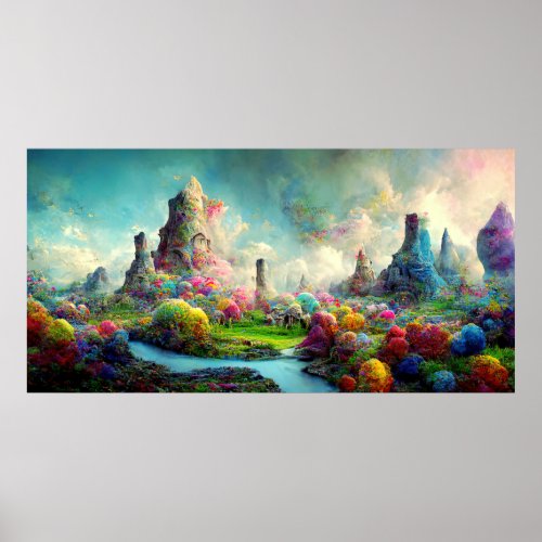 Colorful Enchanted Forest Fantasy Landscape Poster