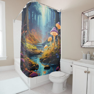 Colorful Enchanted Forest Fantasy Luminescence Shower Curtain