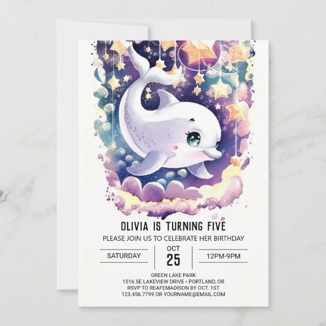  Colorful Enchanted Kids' Dolphin Birthday Invitation (Front)