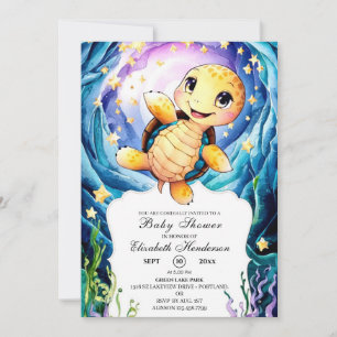 Colorful Enchanted Ocean Turtle Baby Shower Invitation