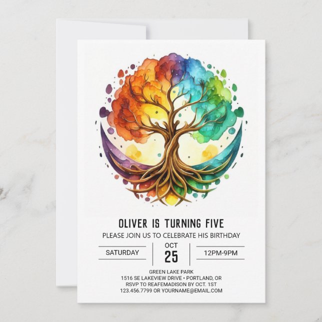 Colorful Enchanted Tree of Life Birthday Invitation (Front)
