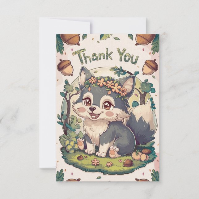 Colorful Enchanted Wolf Thank You Card (Front)
