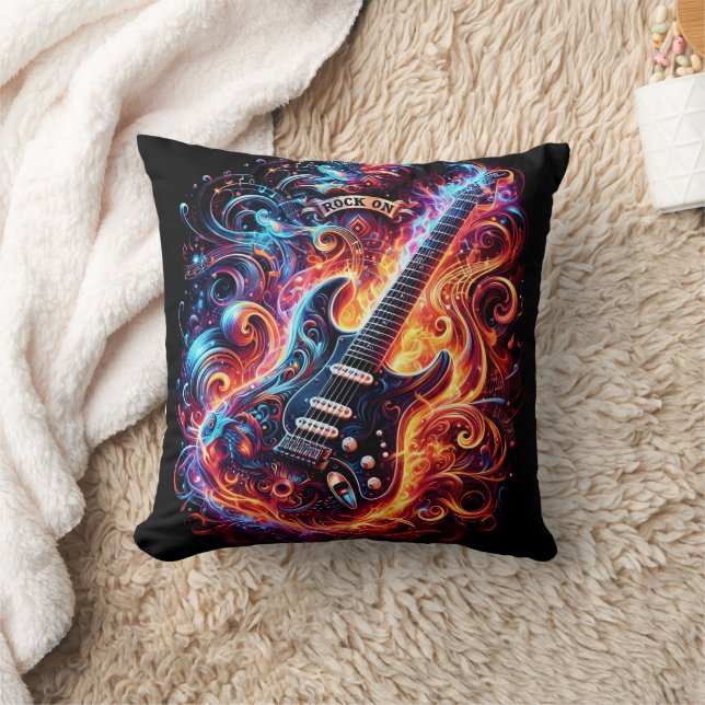 Colorful, energetic guitar vibe throw pillow (Blanket)