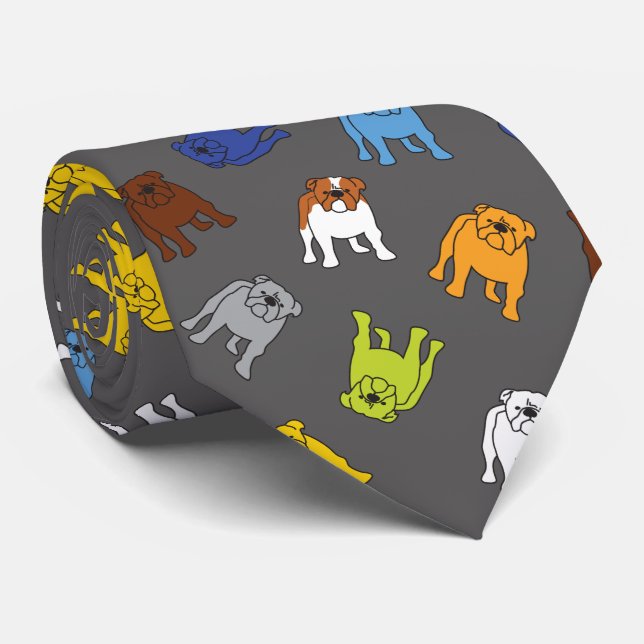 Colorful English Bulldog Multicolor Dog Neck Tie (Rolled)