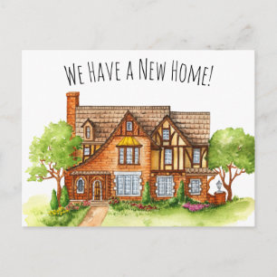 Colorful English Cottag Change of Address Postcard