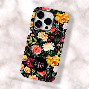 Colorful English garden flowers pattern monograms Case-Mate iPhone 14 Pro Case