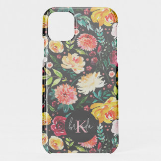 Colorful English garden flowers pattern monograms iPhone 11 Case
