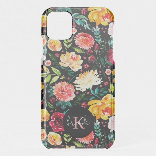 Colorful English garden flowers pattern monograms Uncommon iPhone Case (Back)