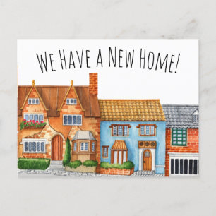 Colorful English Village Change of Address Postcard