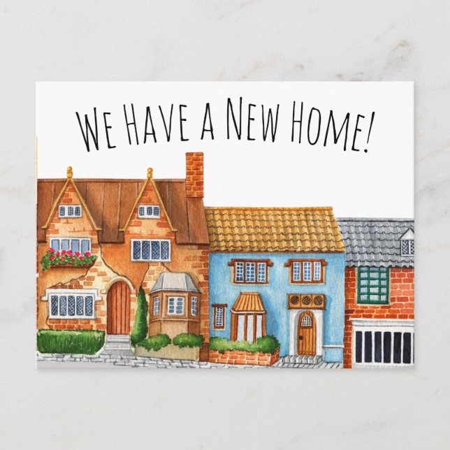 Colorful English Village Change of Address Postcard (Front)