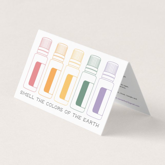 Colorful Essential Oil Bottles With Use Directions Business Card (Front)