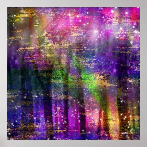 Colorful Ethereal Magical Abstract Forest Poster