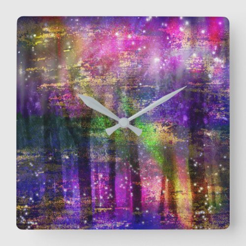 Colorful Ethereal Magical Abstract Forest Square Wall Clock
