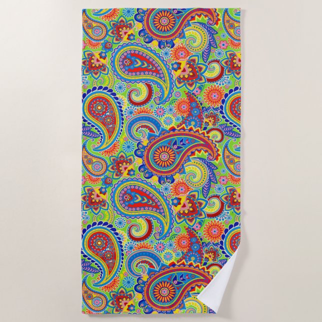 Colorful ethic floral paisley pattern beach towel (Front)