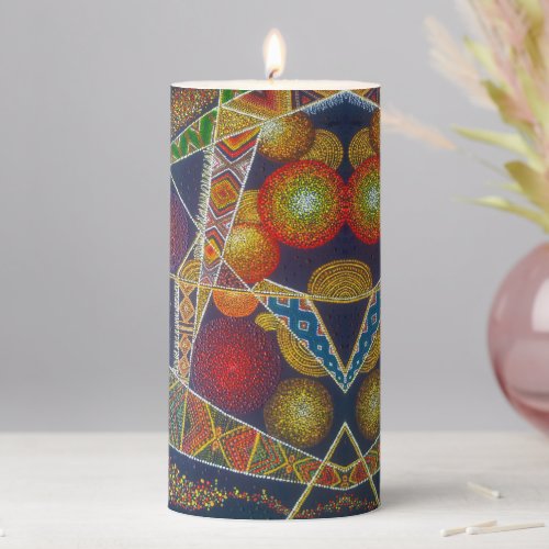 Colorful Ethiopian Pattern Dot Art Pillar Candle