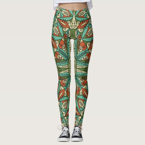 Colorful Ethnic Arabesque Vintage Ornament Leggings