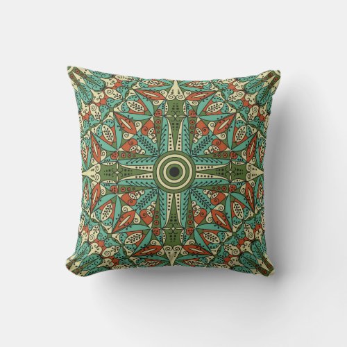 Colorful Ethnic Arabesque Vintage Ornament Throw Pillow