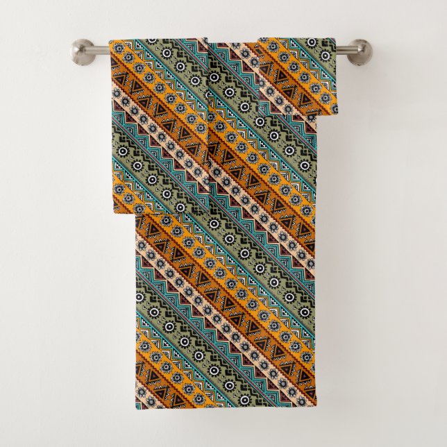 Colorful ethnic aztec patterns design bath towel set (Insitu)
