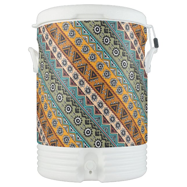 Colorful ethnic aztec patterns design beverage coo cooler (Front)