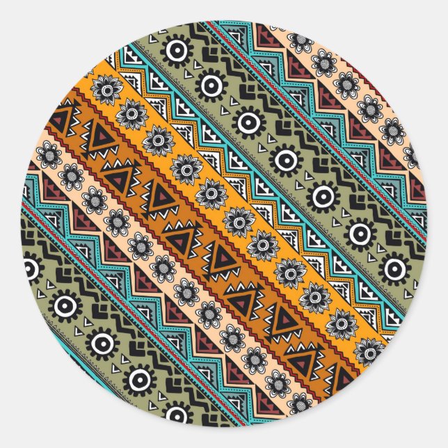 Colorful ethnic aztec patterns design classic round sticker (Front)