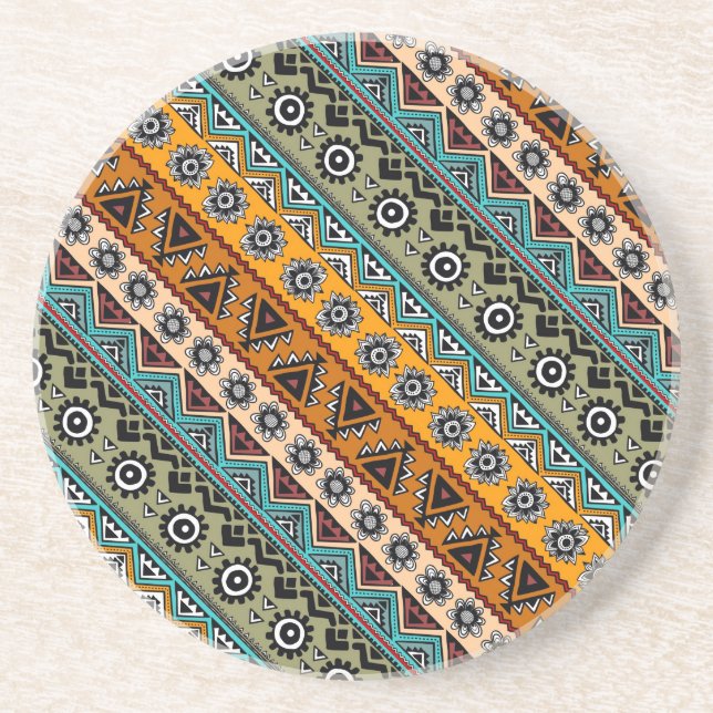 Colorful ethnic aztec patterns design coaster (Front)