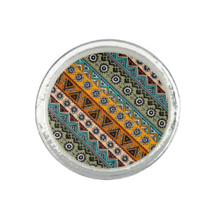Colorful ethnic aztec patterns design decorative ring