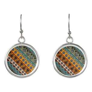 Colorful ethnic aztec patterns design earrings