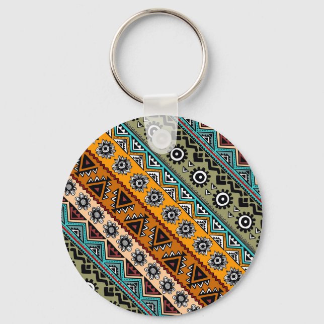 Colorful ethnic aztec patterns design keychain (Front)