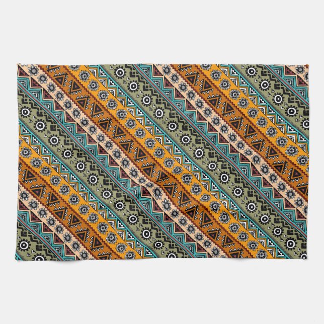 Colorful ethnic aztec patterns design kitchen towel (Horizontal)