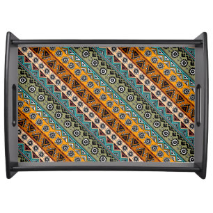 Colorful ethnic aztec patterns design serving tray
