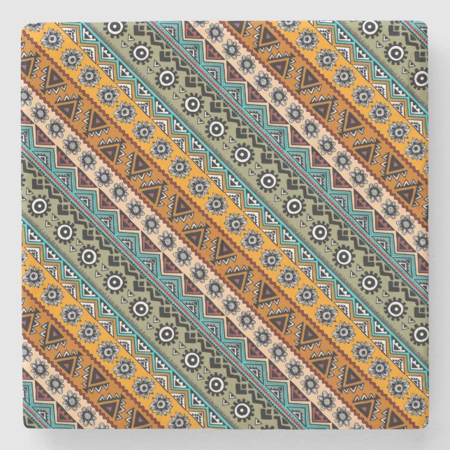 Colorful ethnic aztec patterns design stone coaster (Front)