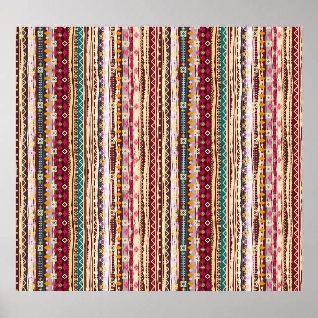 Colorful Ethnic Boho Tribal Pattern Poster (Front)