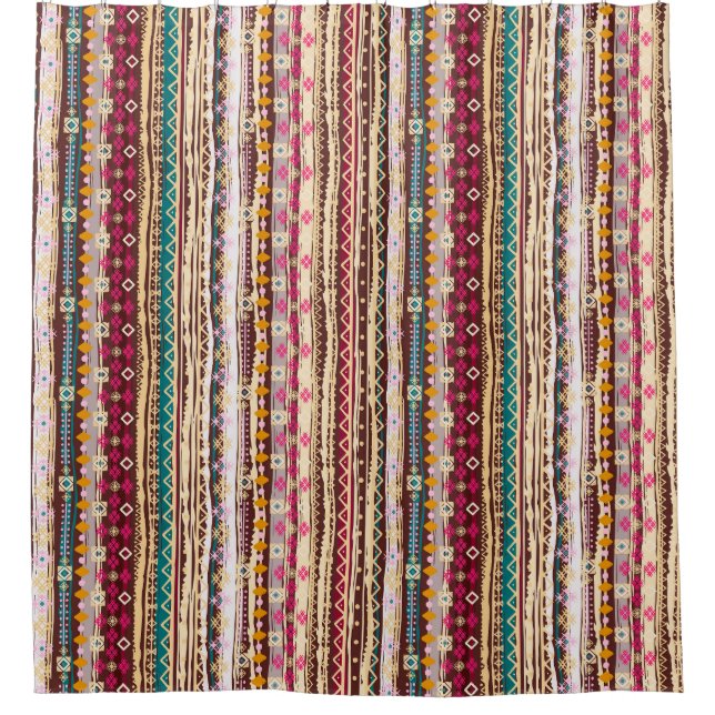 Colorful Ethnic Boho Tribal Pattern Shower Curtain (Front)