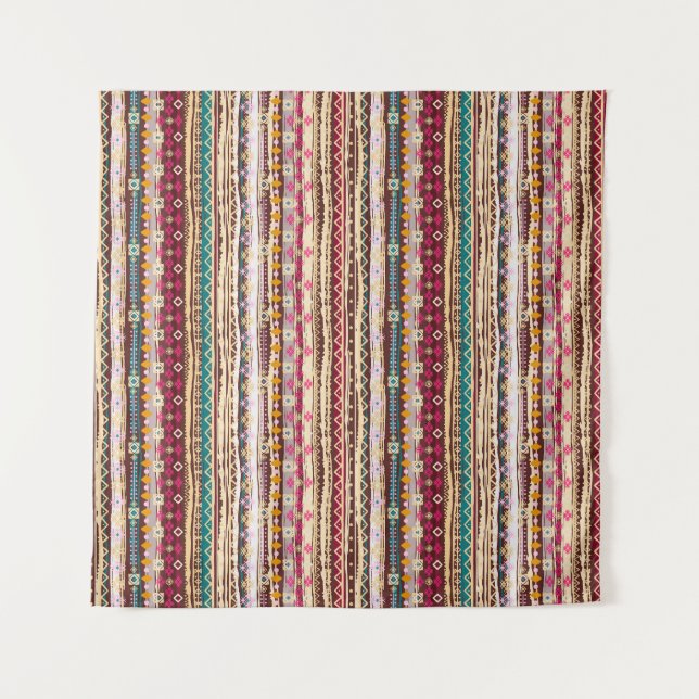 Colorful Ethnic Boho Tribal Pattern Tapestry (Front)
