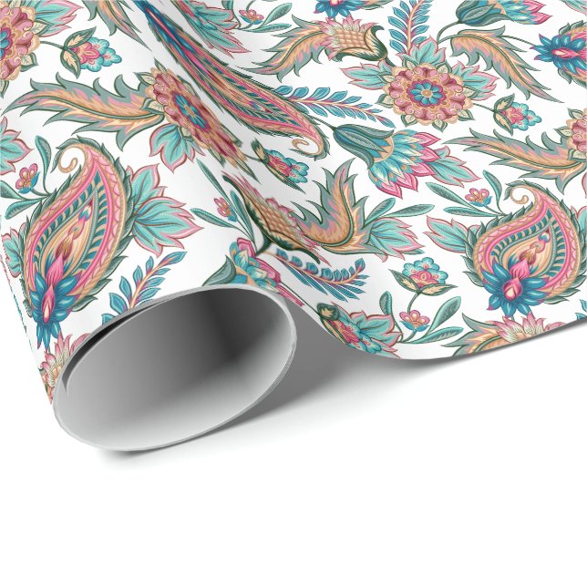 Colorful Ethnic Floral Paisley Pattern Wrapping Paper (Roll Corner)
