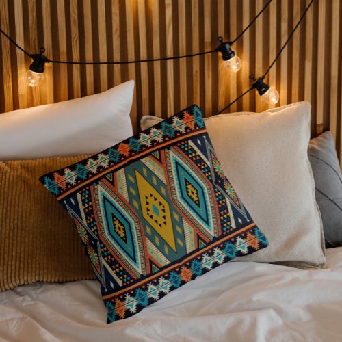 Colorful ethnic geometric pattern design throw pillow