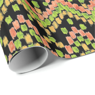 Colorful Ethnic Ikat Pattern on Black Wrapping Paper