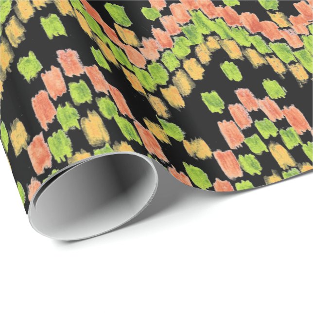 Colorful Ethnic Ikat Pattern on Black Wrapping Paper (Roll Corner)