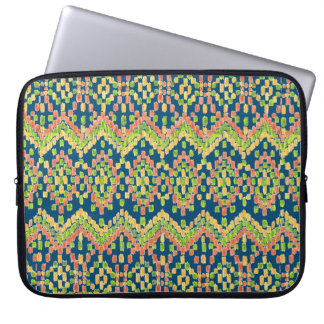 Colorful Ethnic Ikat Pattern on Blue Laptop Sleeve