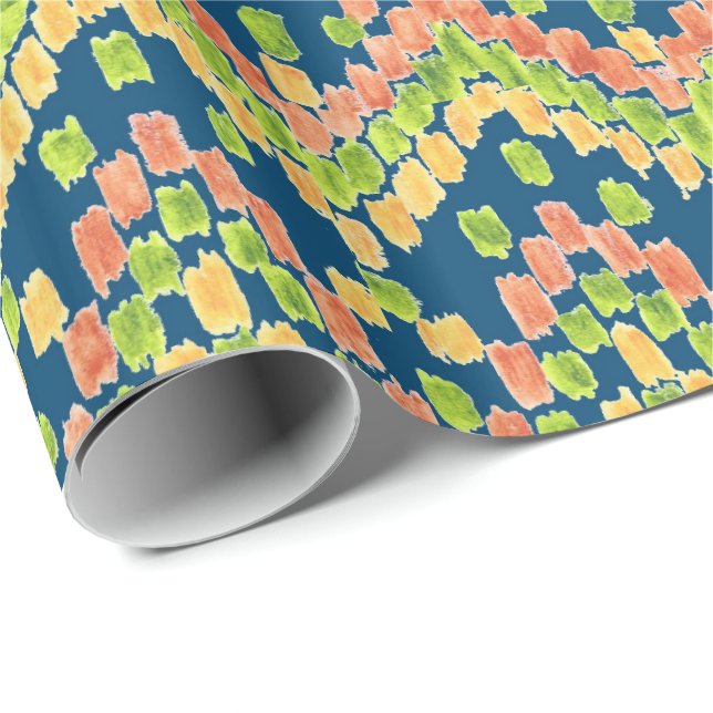 Colorful Ethnic Ikat Pattern on Blue Wrapping Paper (Roll Corner)