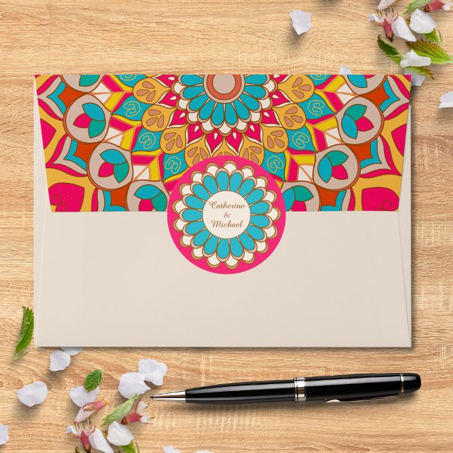 Colorful Ethnic Mandala Bold & Bright Wedding  Classic Round Sticker (Creator Uploaded)
