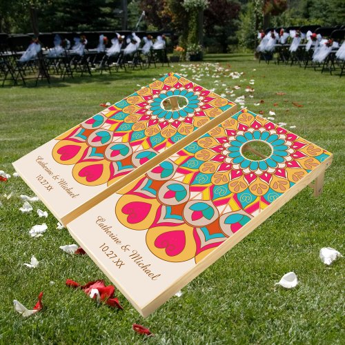 Colorful Ethnic Mandala Bold  Bright Wedding  Cornhole Set