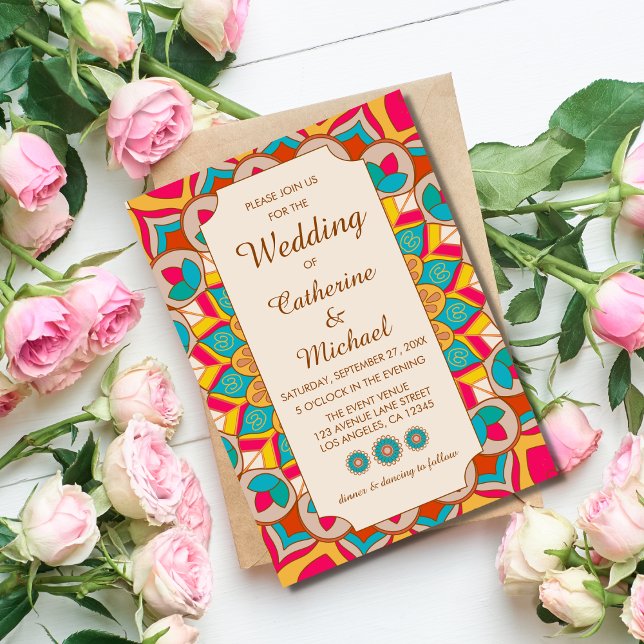 Colorful Ethnic Mandala Bold & Bright Wedding  Invitation (Creator Uploaded)