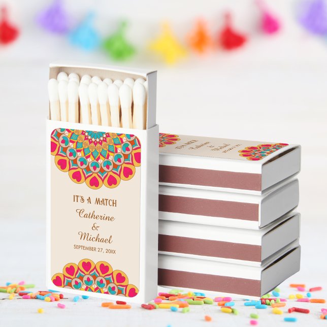 Colorful Ethnic Mandala Bold & Bright Wedding  Matchboxes (Creator Uploaded)